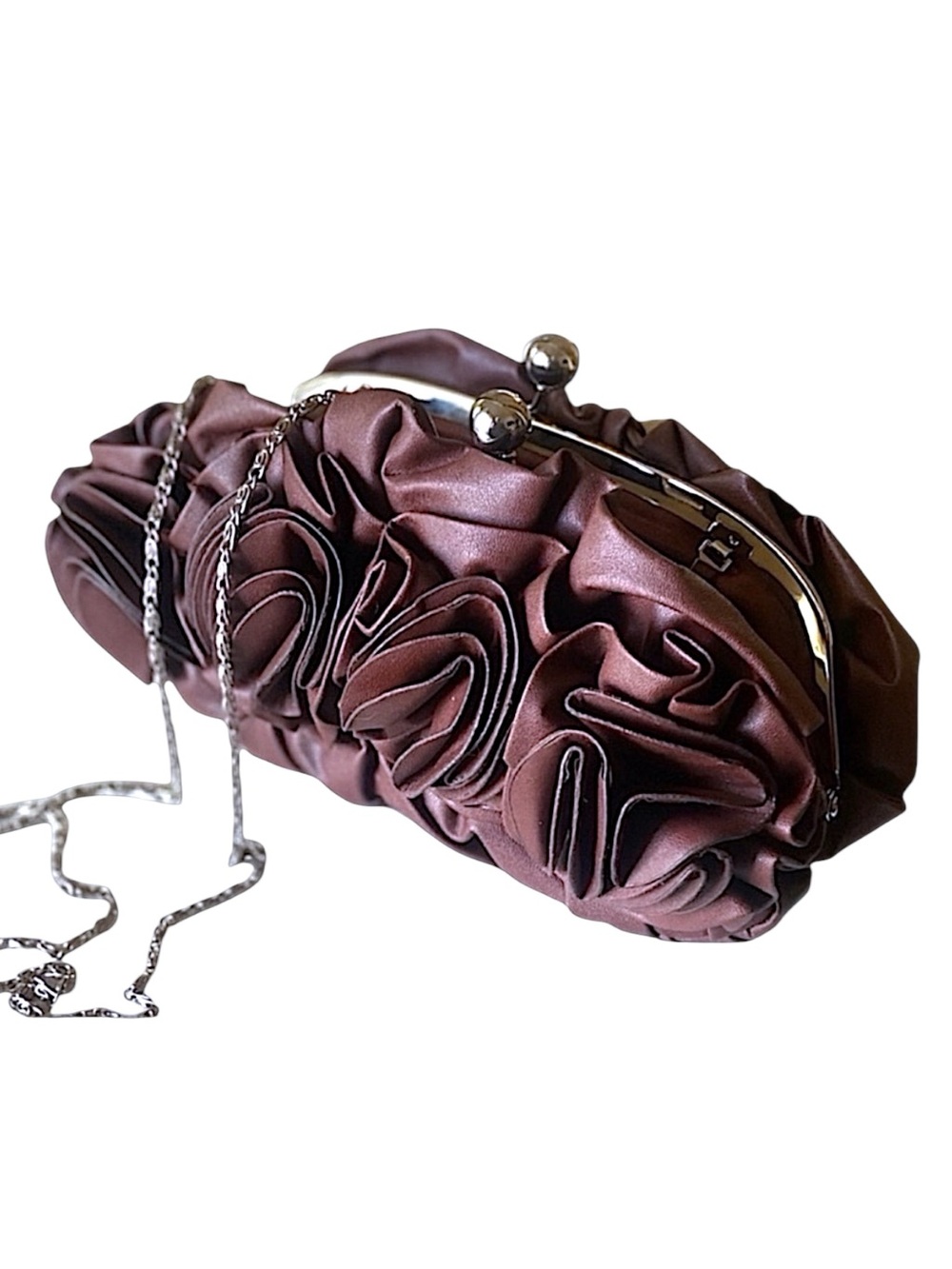 Vintage Cut Floral Wine Faux Leather Crossbody Baguette Shoulder Bag Clutch